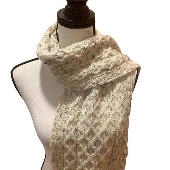 Aran Crafts Wool Scarf VNTG, Ireland, 100% Wool Honeycomb Pattern Unisex, 65”x10 - Picture 1 of 8